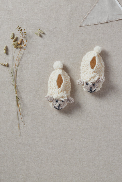 Shepley Baby Aran Wool Booties- Cream