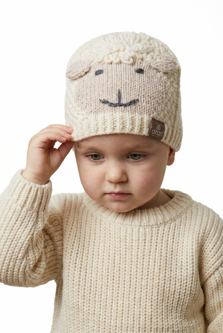 Bonnet en laine Aran pour bébé Shepley - Crème