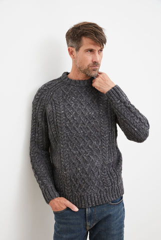 Blanemore Aran Mens Crew - Grey