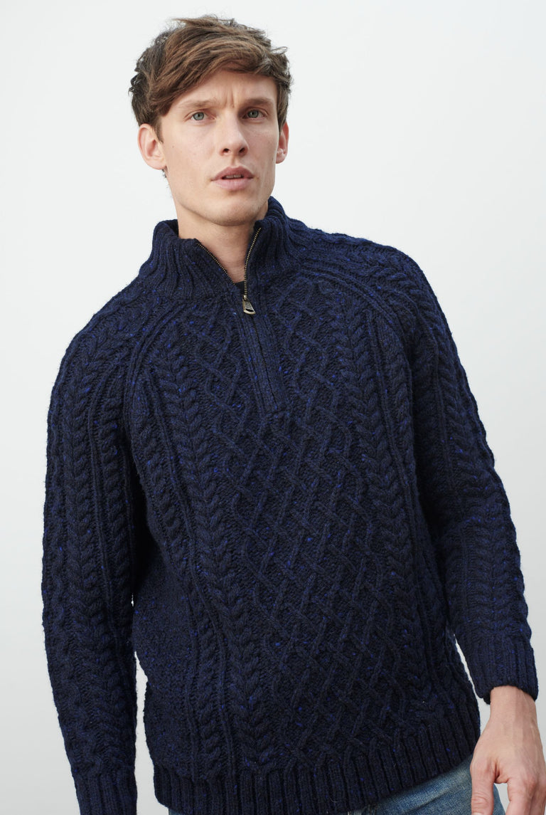 Pull-over zippé Drummin Aran pour homme - Bleu marine