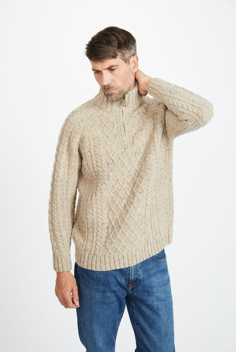 Pull-over zippé Drummin Aran pour homme - Avoine