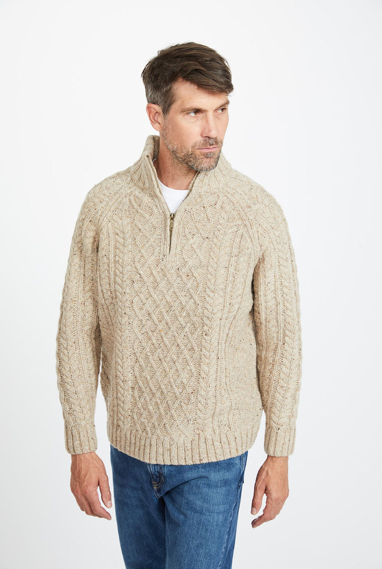 Drummin Aran Mens Zip Troyer - Oat