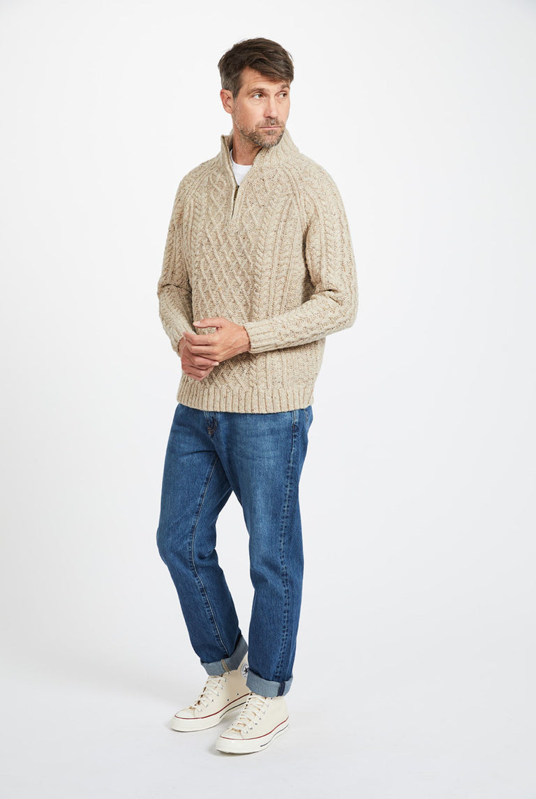 Drummin Aran Mens Zip Troyer - Oat