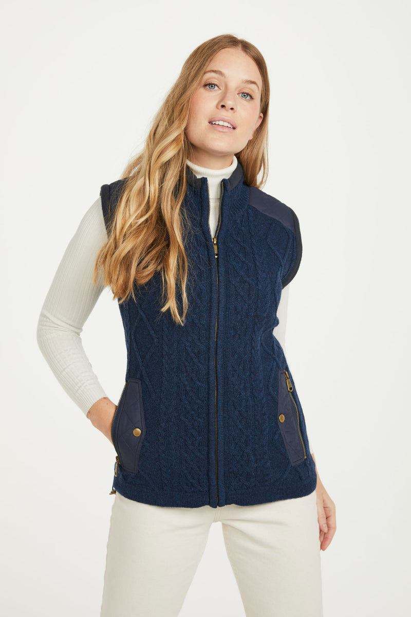 100% Wool, wool gilet, gilet for women, knitwear, aran knit,  gilet,vest,navy,Ireland