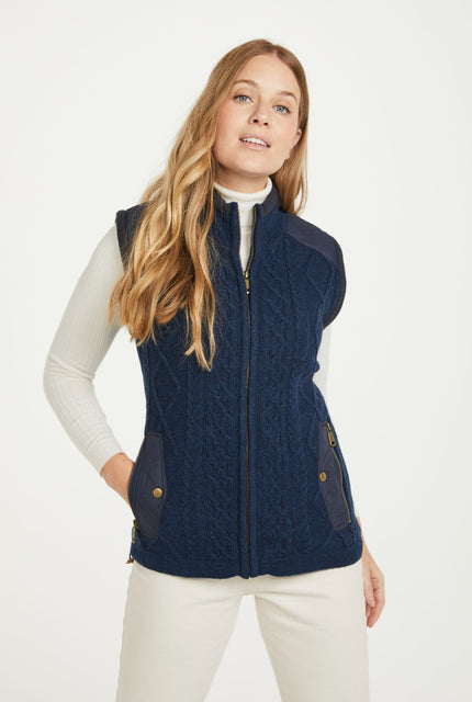 100% Wool, wool gilet, gilet for women, knitwear, aran knit,  gilet,vest,navy,Ireland
