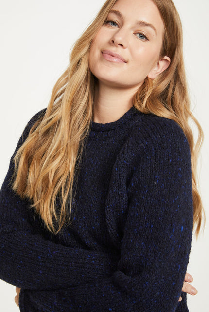 Brackloon Tweed Roll Neck Ladies Sweater - Navy