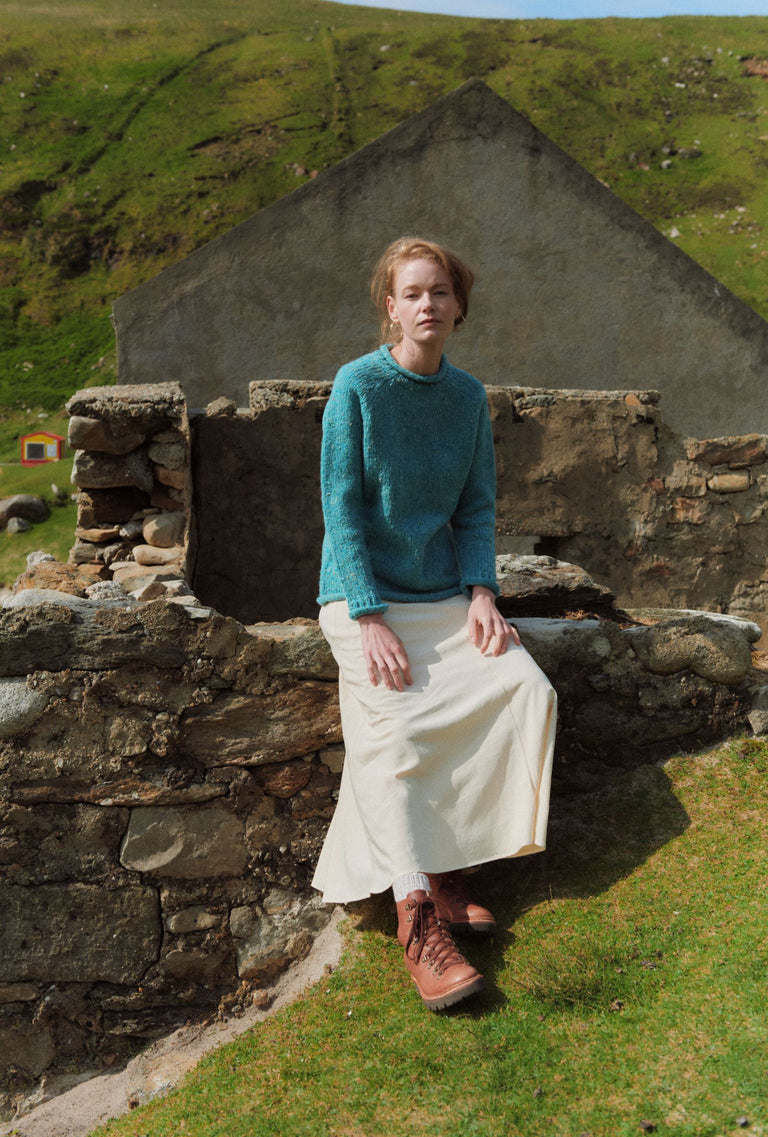 Brackloon Tweed Roll Neck Ladies Sweater - Aqua Blue