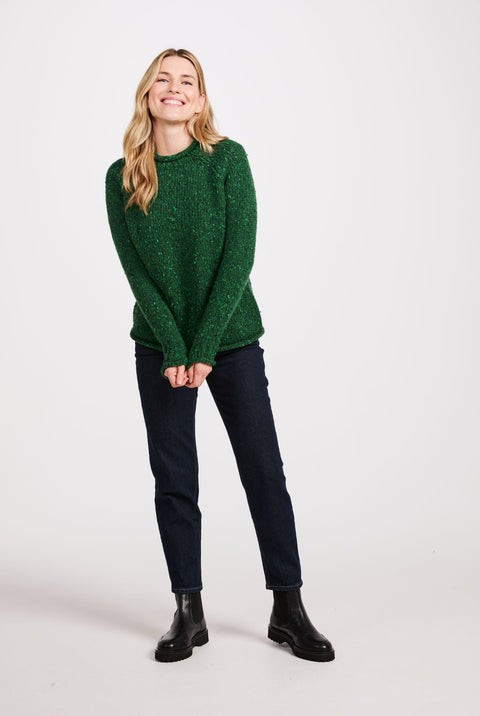 Brackloon Tweed Roll Neck Ladies Sweater - Bright Green