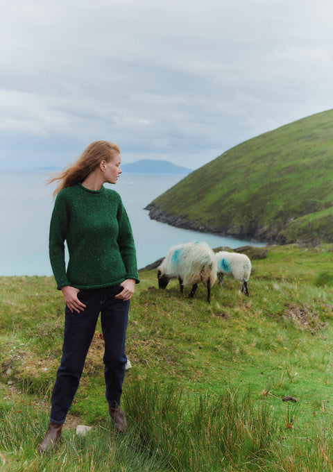 Brackloon Tweed Roll Neck Ladies Sweater - Bright Green