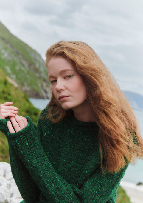 Pull col roulé en tweed Brackloon pour femme - Vert vif