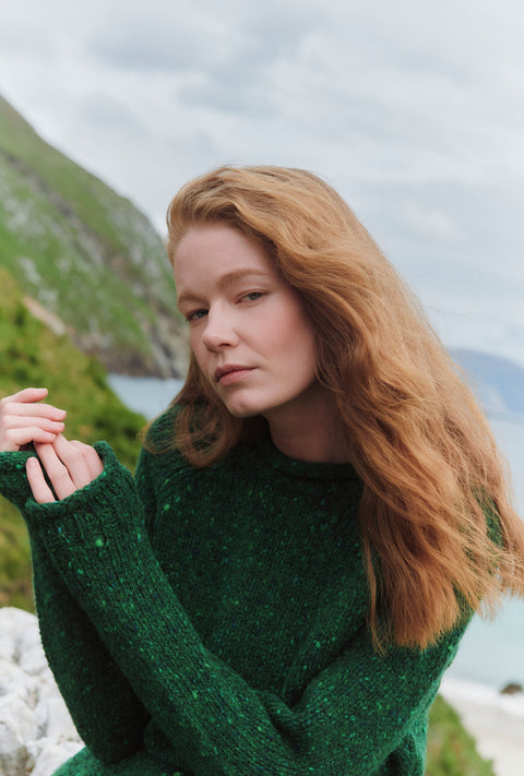 Brackloon Tweed Rollkragenpullover für Damen - Hellgrün