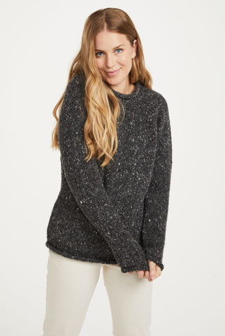 Brackloon Tweed Roll Neck Ladies Sweater - Grey