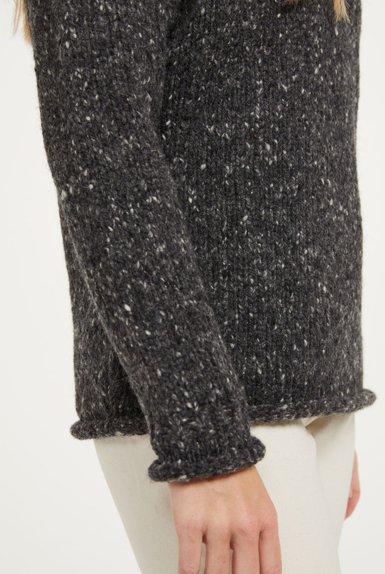 Brackloon Tweed Roll Neck Ladies Sweater - Grey
