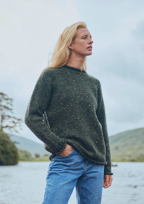 100% Wool sweater, green sweater,  Aran sweater, women's sweater, knitwear, Roll Neck sweater, Ireland,jumper