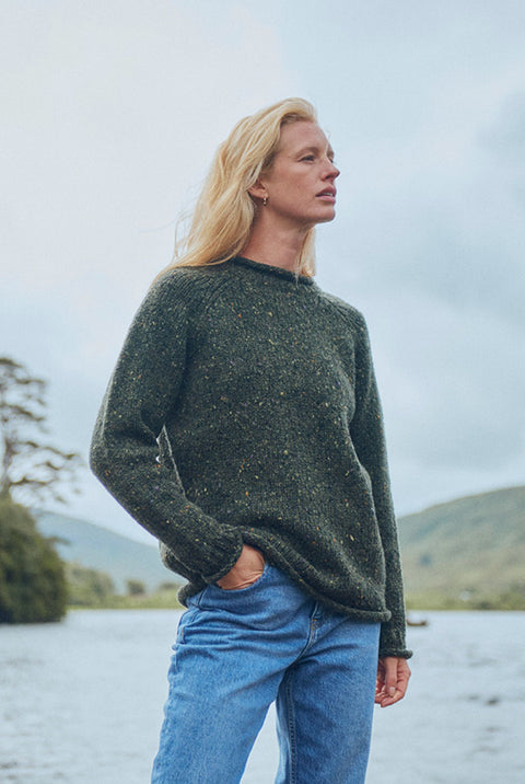 Pull col roulé en tweed Brackloon pour femme - Vert