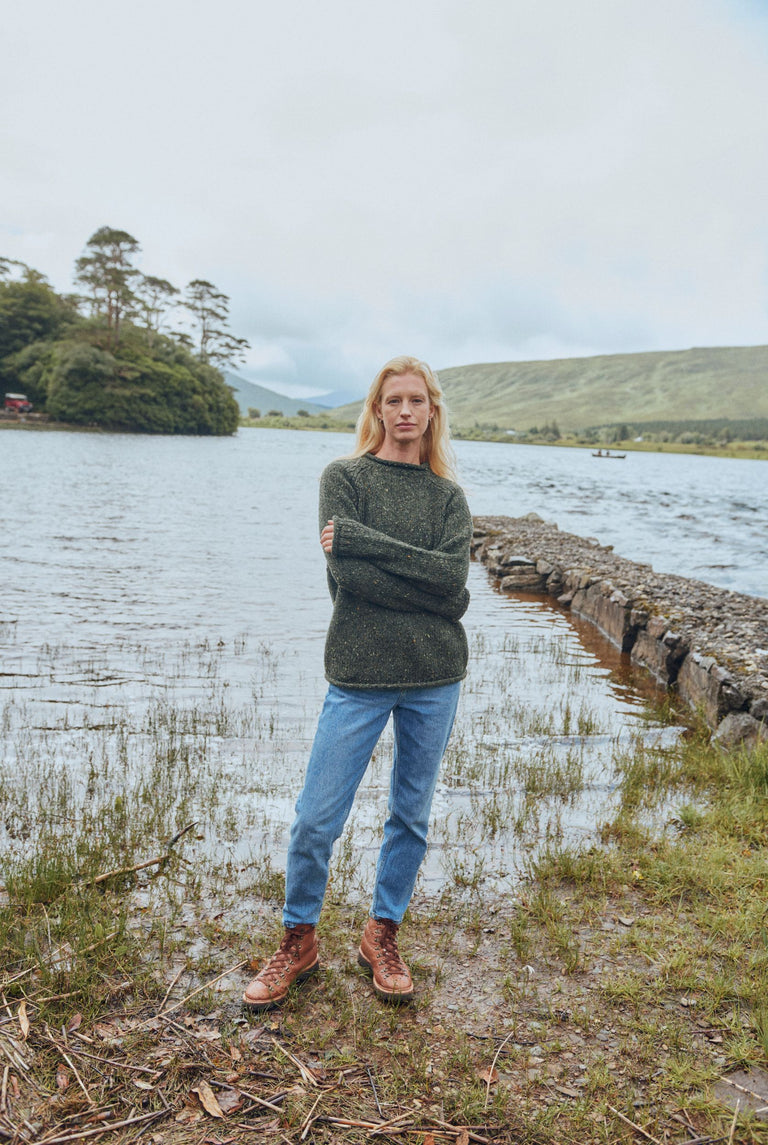 Brackloon Tweed Rollkragenpullover für Damen - Grün