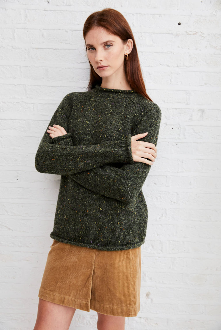 Brackloon Tweed Roll Neck Ladies Sweater - Green