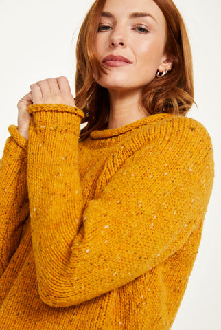 Brackloon Tweed Roll Neck Ladies Sweater - Yellow