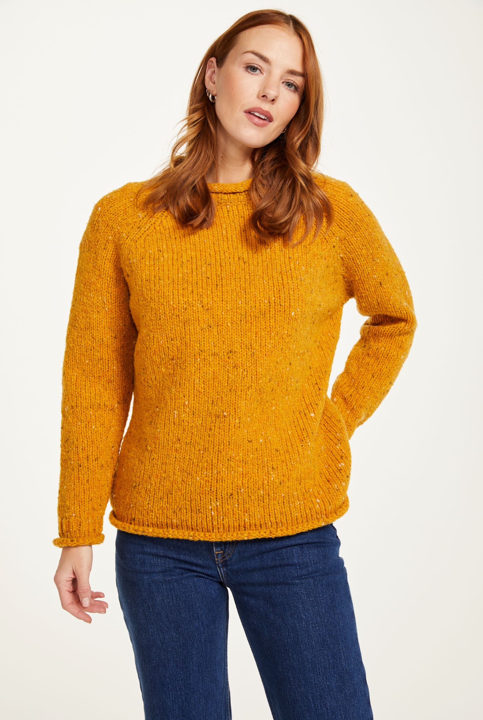 Irish Wool Raglan Sweater For Women - Yellow