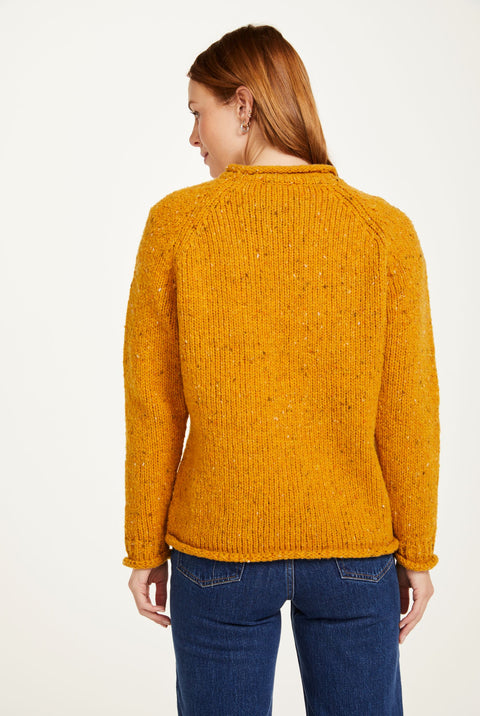 Brackloon Tweed Roll Neck Ladies Sweater - Yellow
