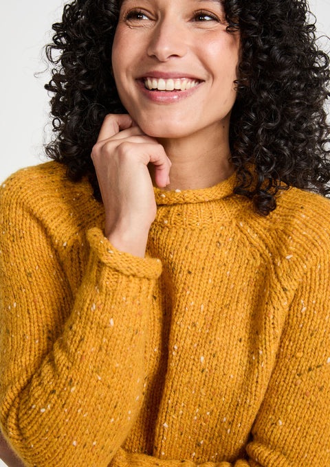 women's sweater, Aran, 100% wool, Ireland, Irish sweater, crew neck， Pullover,yellow,jumper, wool jumper