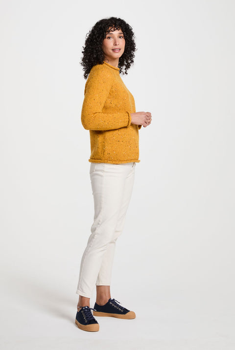 Brackloon Tweed Roll Neck Ladies Sweater - Yellow