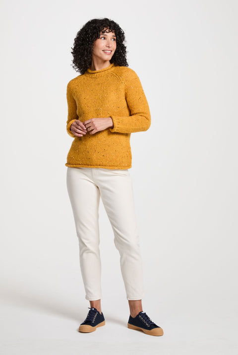 Brackloon Tweed Roll Neck Ladies Sweater - Yellow