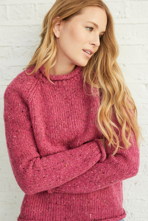 Brackloon Tweed Roll Neck Ladies Sweater - Pink