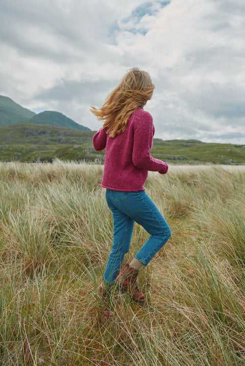 Brackloon Tweed Roll Neck Ladies Sweater - Pink