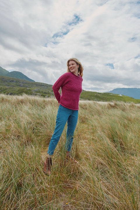 Pull col roulé en tweed Brackloon pour femme - Rose