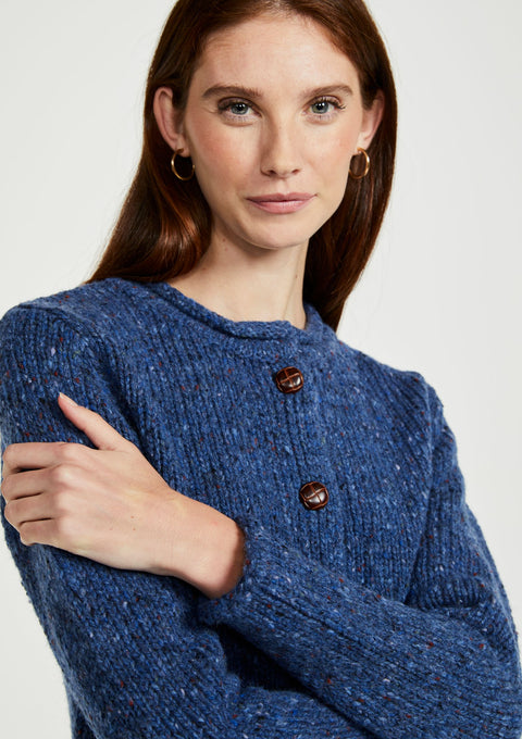 100% wool cardigan, woollen jumper, cardigan, buttoned cardigan, aran wool, knitwear, Ireland, women's cardigan, blue sweater