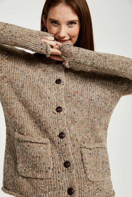 100% wool cardigan, woollen jumper, cardigan, buttoned cardigan, aran wool, knitwear, Ireland, women's cardigan, brown sweater