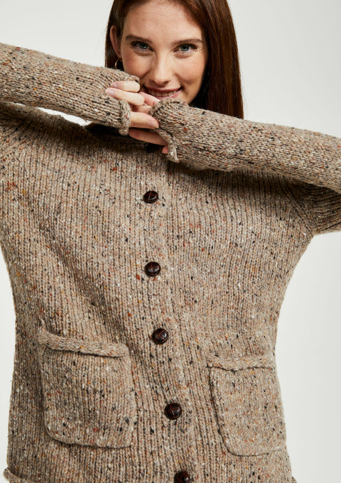 100% wool cardigan, woollen jumper, cardigan, buttoned cardigan, aran wool, knitwear, Ireland, women's cardigan, brown sweater