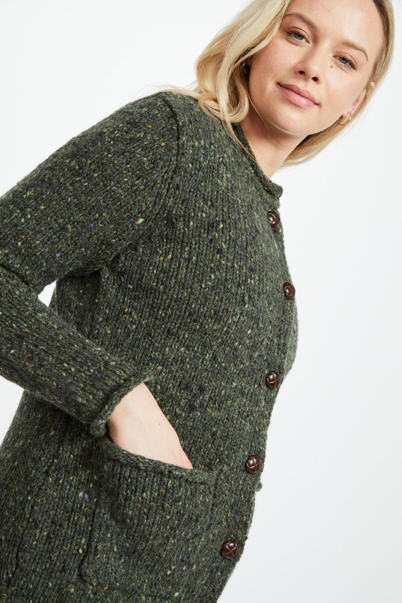 100% wool cardigan, woollen jumper, cardigan, buttoned cardigan, aran wool, knitwear, Ireland, women's cardigan, green sweater