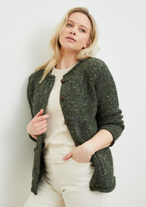 100% wool cardigan, woollen jumper, cardigan, buttoned cardigan, aran wool, knitwear, Ireland, women's cardigan, green sweater
