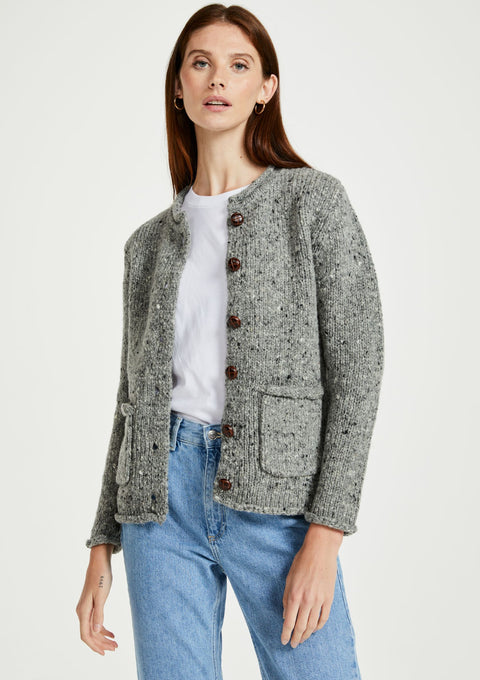 100% wool cardigan, woollen jumper, cardigan, buttoned cardigan, aran wool, knitwear, Ireland, women's cardigan, grey sweater
