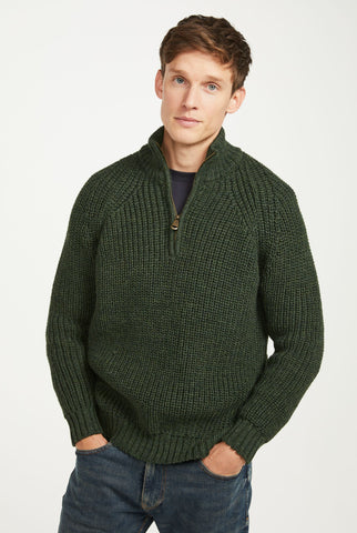 Knockroe Mens Aran Fisherman Raglan Troyer - Green