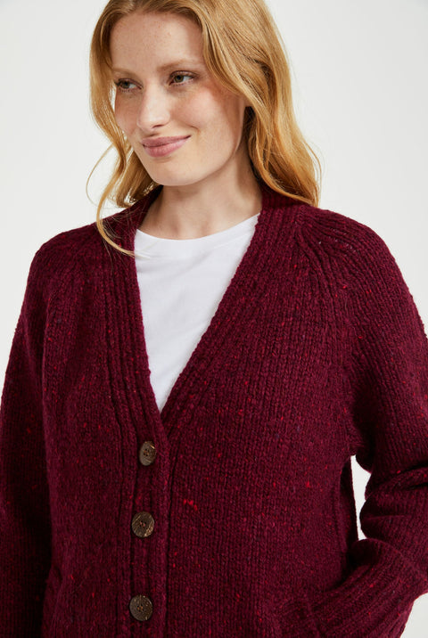 Bonny Glen Ladies Tweed Cardigan - Berry