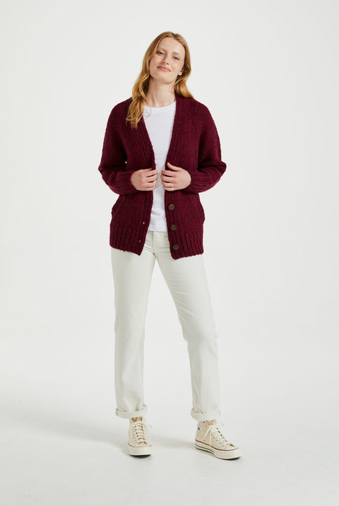 Bonny Glen Ladies Tweed Cardigan - Berry