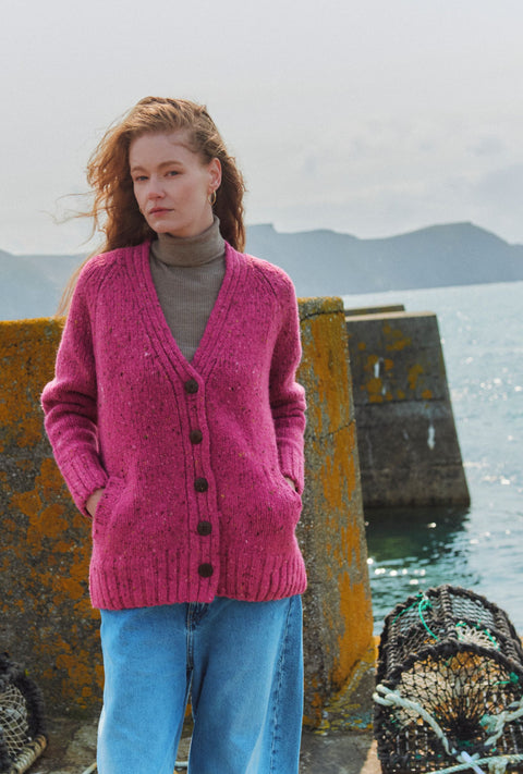 Bonny Glen Ladies Tweed Cardigan - Pink