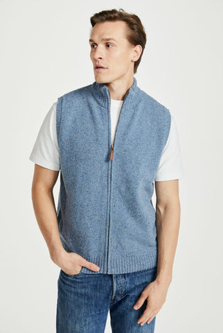 Rossport Mens Aran Nepped Gilet - Blue