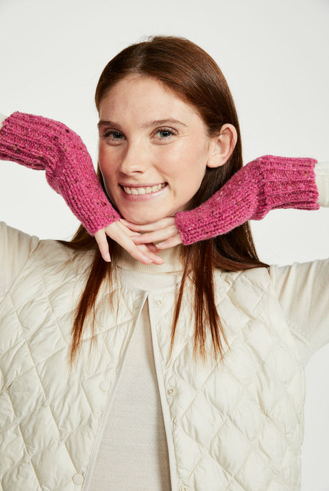 Glenfarne Nepped Fingerless Mitts - Pink