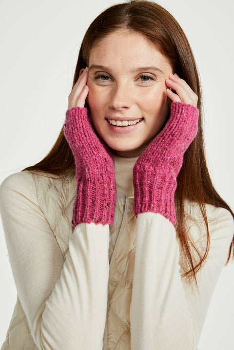 Glenfarne Nepped Fingerless Mitts - Pink