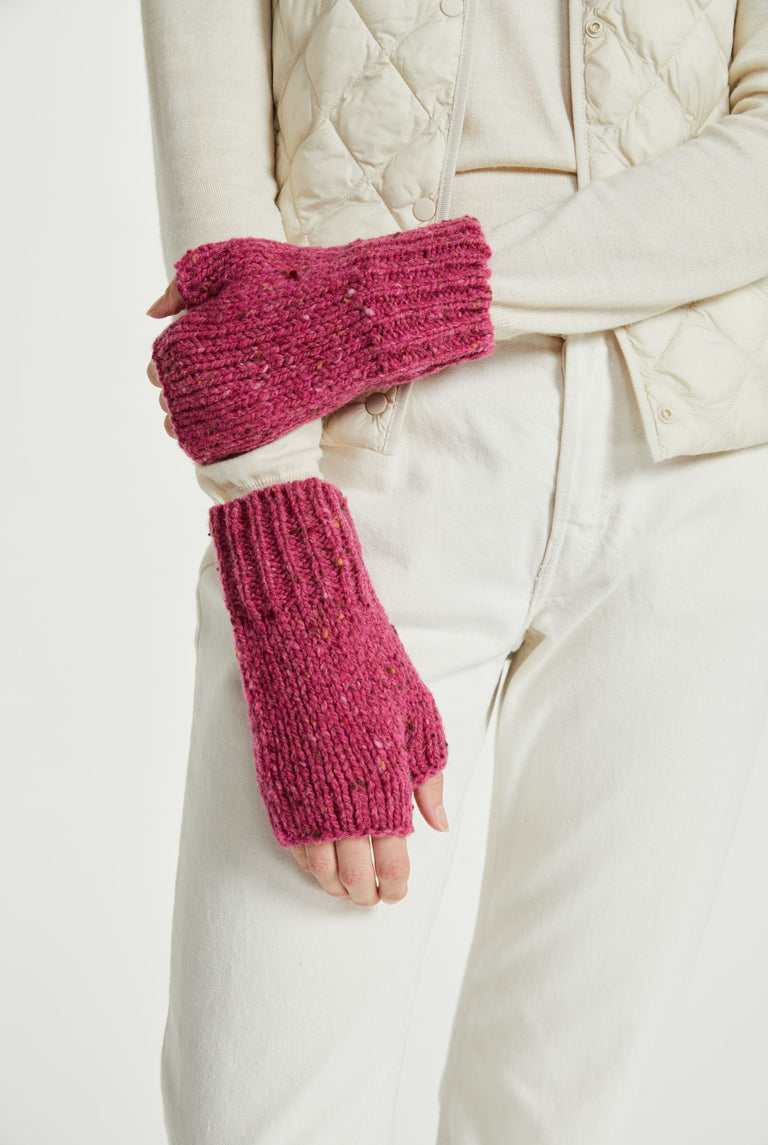 Glenfarne Nepped Fingerless Mitts - Pink