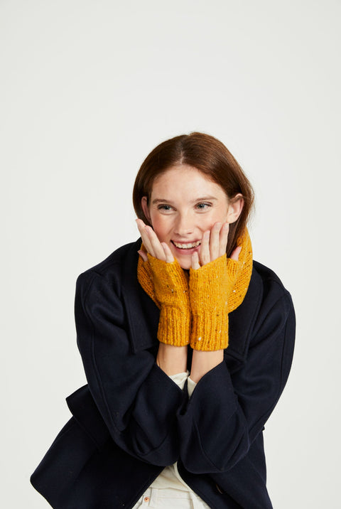 Glenfarne Nepped Fingerless Mitts - Yellow