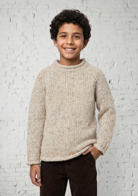 Brackloon Óg Children's Roll Neck Raglan Crew - Cream