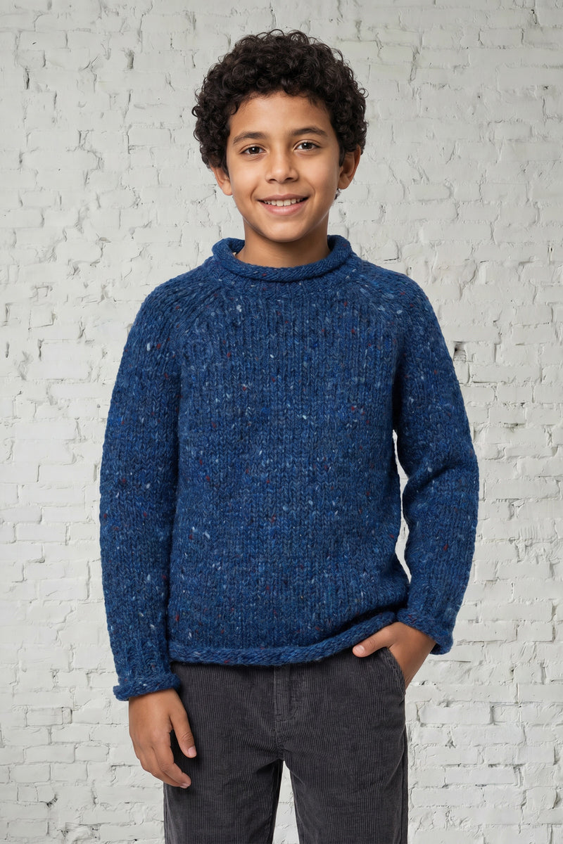 Brackloon Óg Children's Roll Neck Raglan Crew - Navy Blue