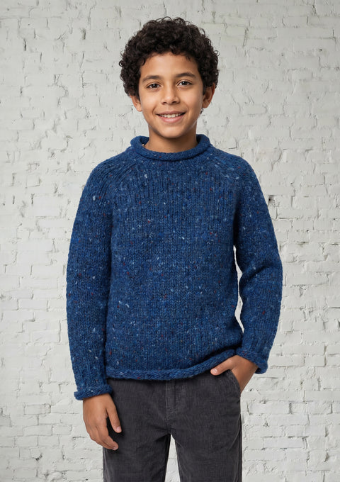 Brackloon Óg Children's Roll Neck Raglan Crew - Navy Blue