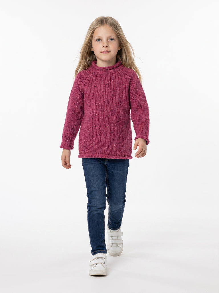 Brackloon Óg Children's Roll Neck Raglan Crew - Pink