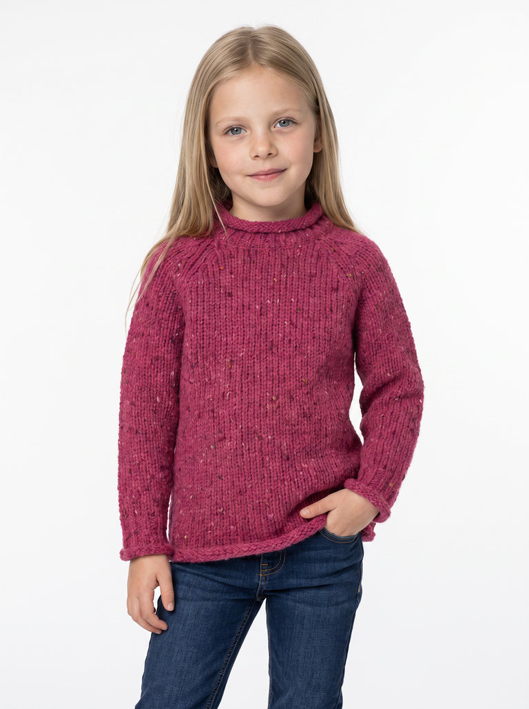 Brackloon Óg Children's Roll Neck Raglan Crew - Pink